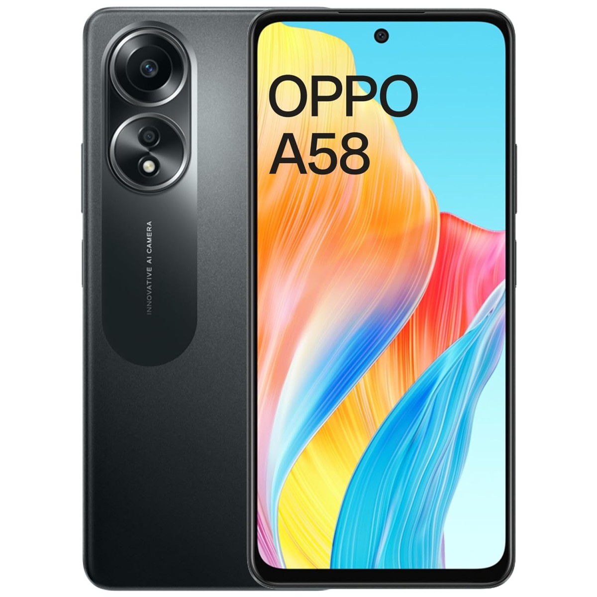Oppo A58 (Glowing Black, 6GB RAM, 128GB Storage) refurbished