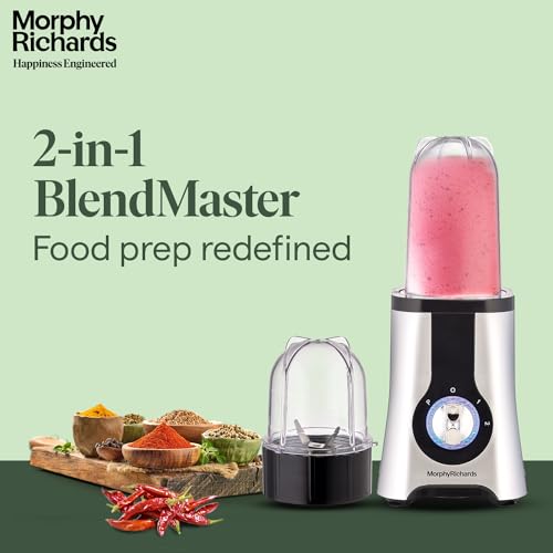 Morphy Richards 2 In 1 Blendmaster | 400W Powerful Motor | Grind, Mix, Blend Silver Black Morphy Richards 2 In 1 Blendmaster | 400W Powerful Motor | Grind, Mix, Blend Silver Black