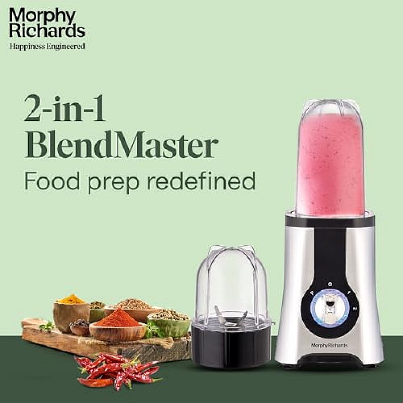 Morphy Richards 2 In 1 Blendmaster | 400W Powerful Motor | Grind, Mix, Blend Silver Black