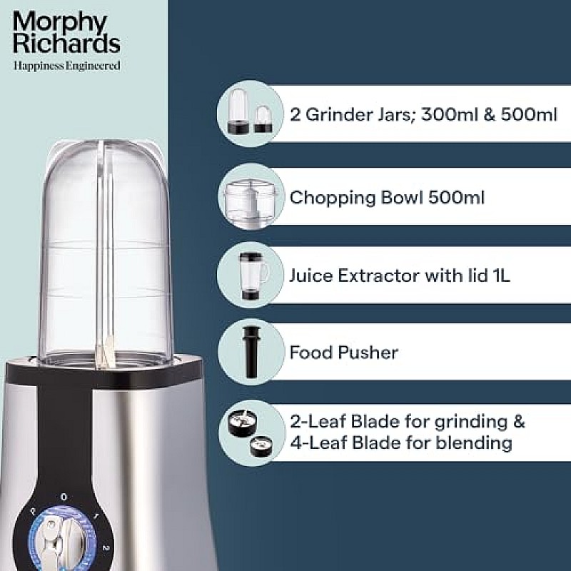 Morphy Richards 2 In 1 Blendmaster | 400W Powerful Motor | Grind, Mix, Blend Silver Black