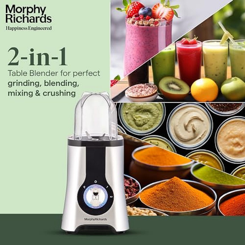 Morphy Richards 2 In 1 Blendmaster | 400W Powerful Motor | Grind, Mix, Blend Silver Black