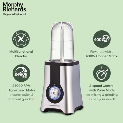 Morphy Richards 2 In 1 Blendmaster | 400W Powerful Motor | Grind, Mix, Blend Silver Black Morphy Richards 2 In 1 Blendmaster | 400W Powerful Motor | Grind, Mix, Blend Silver Black