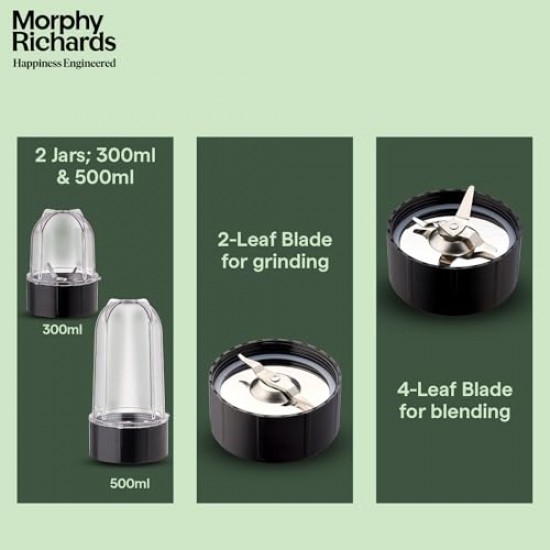Morphy Richards 2 In 1 Blendmaster | 400W Powerful Motor | Grind, Mix, Blend Silver Black