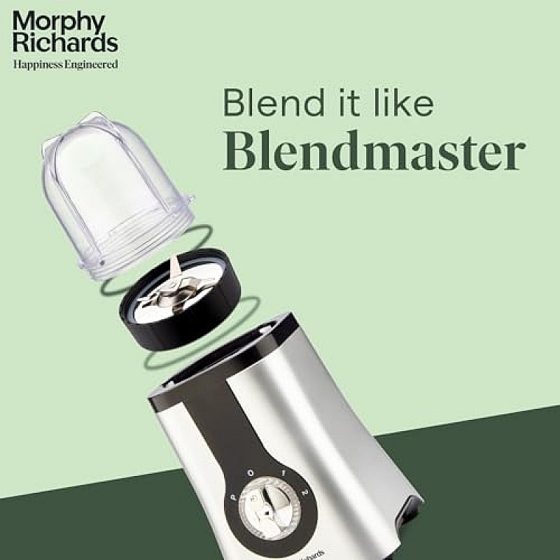 Morphy Richards 2 In 1 Blendmaster | 400W Powerful Motor | Grind, Mix, Blend Silver Black