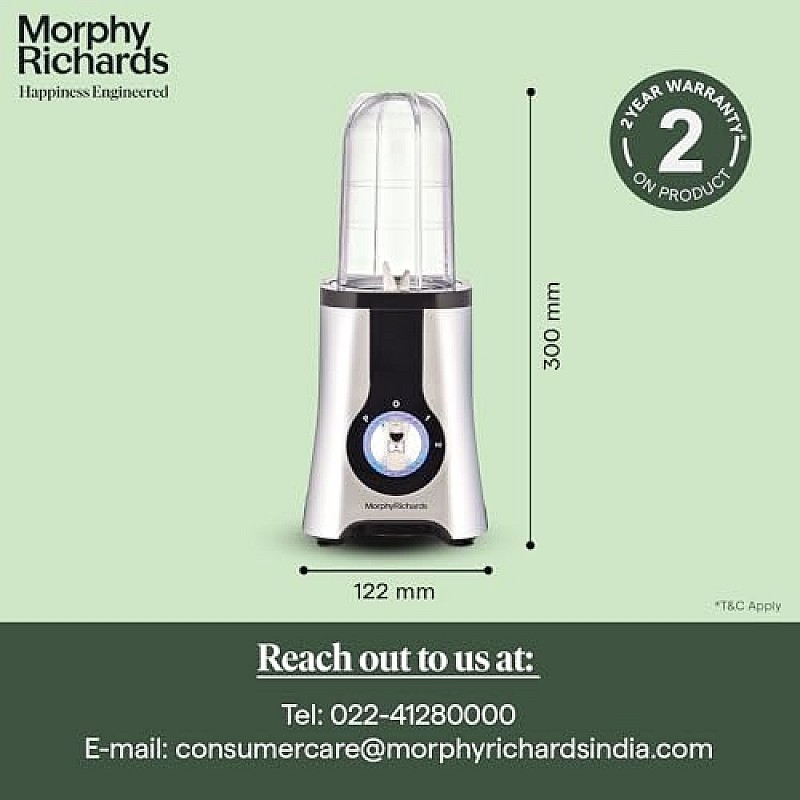 Morphy Richards 2 In 1 Blendmaster | 400W Powerful Motor | Grind, Mix, Blend Silver Black