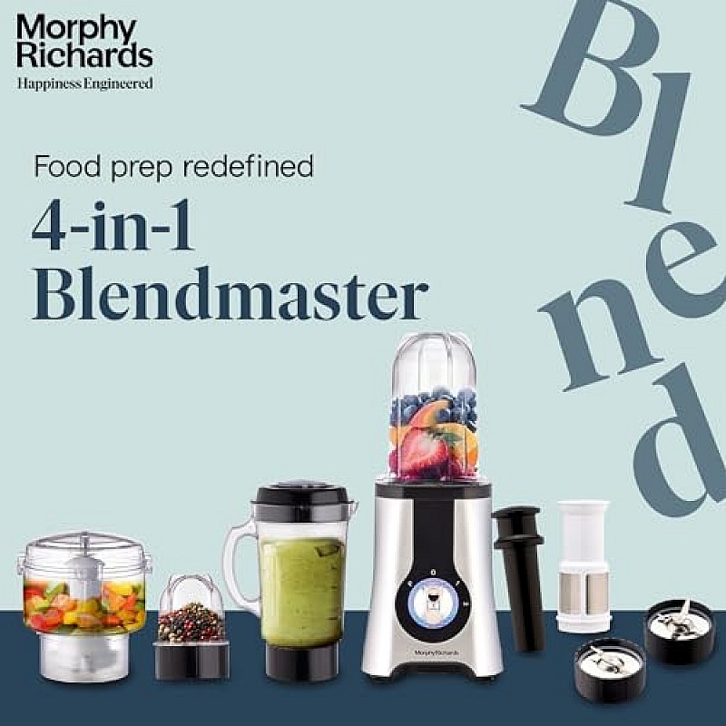 Morphy Richards 2 In 1 Blendmaster | 400W Powerful Motor | Grind, Mix, Blend Silver Black