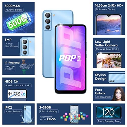 Tecno Pop 5 LTE (Ice Blue, 2GB RAM,32GB Storage) Refurbished