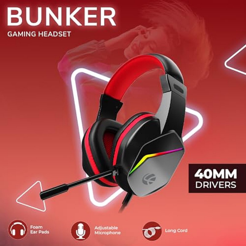 LAPCARE Bunker Gaming Over Ear Headset with RGB Back Lights|40Mm Drivers Lhp-210 Black