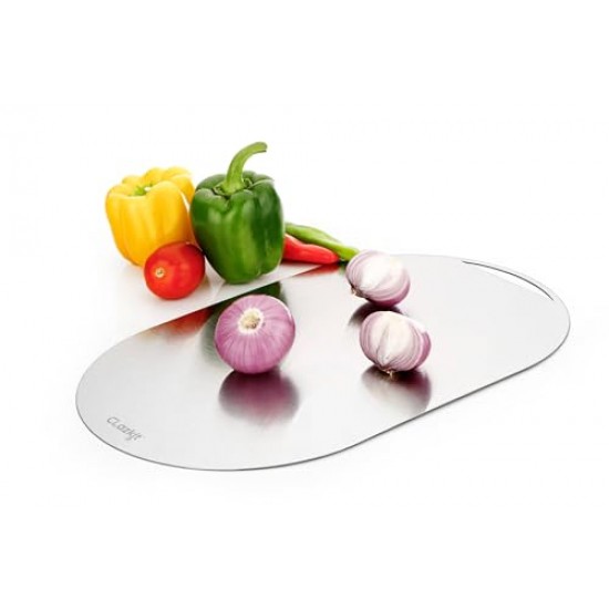 Clazkit Ovel Stainless Steel Cutting Board Vegetable,Fruit,Bread and Meat Durable Safe & Heavy Duty (405 X 255 X 1mm)
