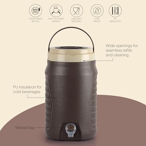 Cello Igloo 6L Insulated Water Jug, Stainless Steel Inner, Leak-Proof, Easy to Carry, Ideal for Travel, Picnic, Home, Office, Shop (Brown) Cello Igloo 6L Insulated Water Jug, Stainless Steel Inner, Leak-Proof, Easy to Carry, Ideal for Travel, Picnic, Home, Office, Shop (Brown)