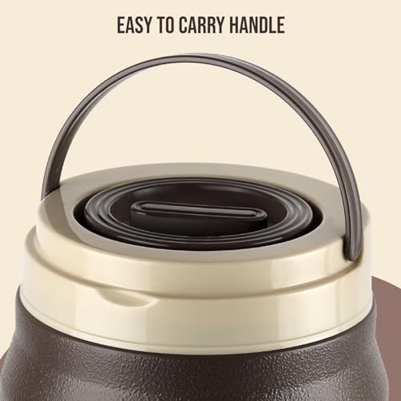 Cello Igloo Pastic Insulated Water Jug | Thermos Jug | Inner Stainless Steel Jug | Leak Proof Jug | Easy to Carry | Ideal for Travel, Picnic, Homes, Offices, Shops, and Clinics 6 litres, Brown