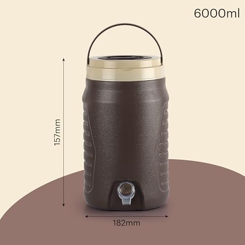 Cello Igloo 6L Insulated Water Jug, Stainless Steel Inner, Leak-Proof, Easy to Carry, Ideal for Travel, Picnic, Home, Office, Shop (Brown) Cello Igloo 6L Insulated Water Jug, Stainless Steel Inner, Leak-Proof, Easy to Carry, Ideal for Travel, Picnic, Home, Office, Shop (Brown)