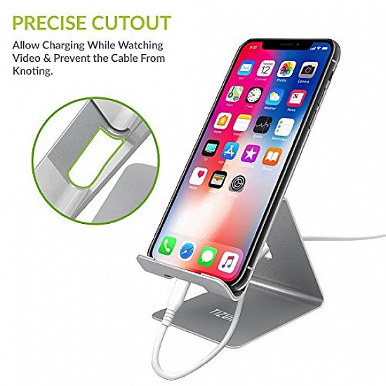 Tizum Aluminium Portable Stand with Convenient Charging Port Design for All Smartphone Mobile Holder - Silver