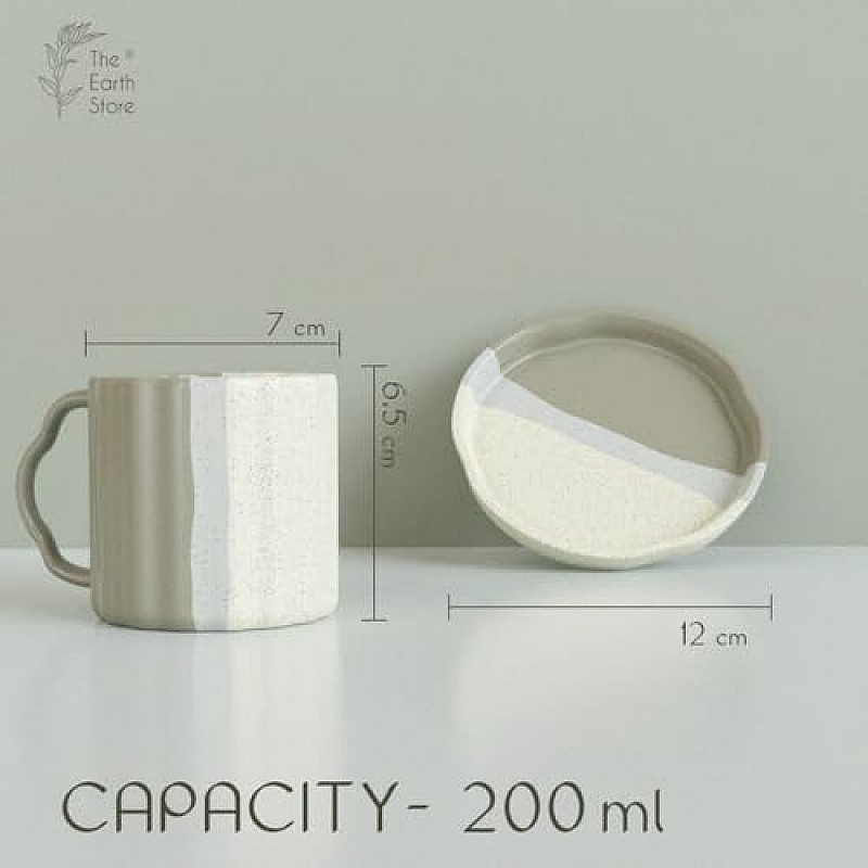 The Earth Store Tritone Grey Frontier Tea Cup with Saucer Set of 6-200ml Each Capacity, Microwave and Dishwasher Safe