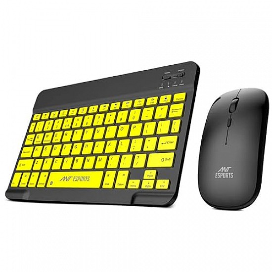 Ant Esports WKM11 Wireless Keyboard and Mouse Combo, Ultra Compact Slim Keyboard and Ergonomic Mouse for Desktop Black Cyan.