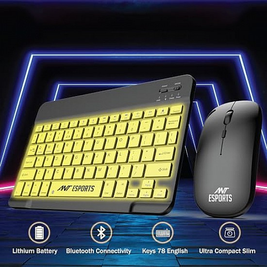 Ant Esports WKM11 Wireless Keyboard and Mouse Combo, Ultra Compact Slim Keyboard and Ergonomic Mouse for Desktop Black Cyan.