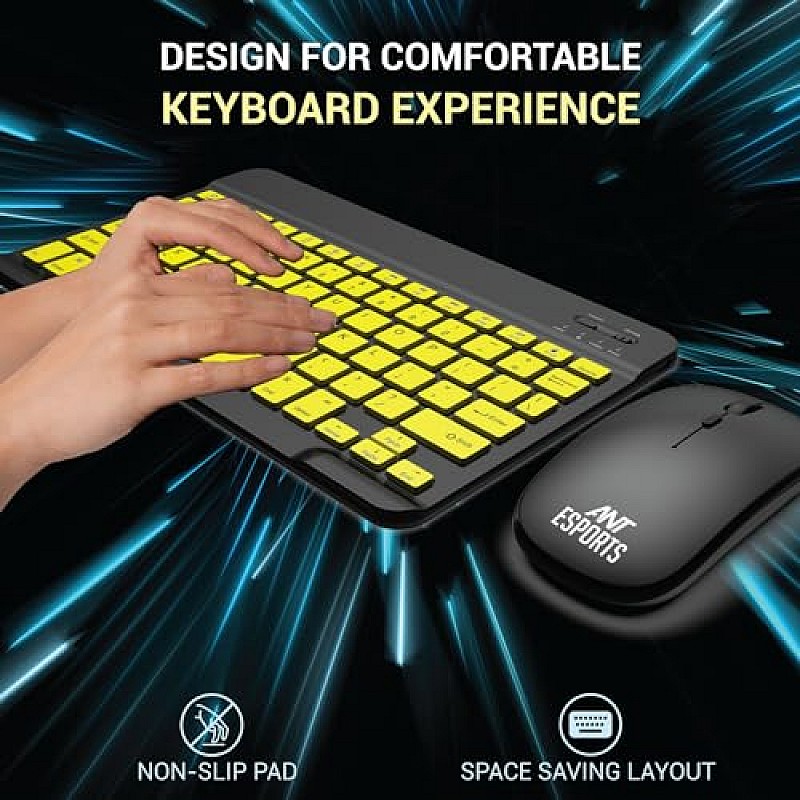 Ant Esports WKM11 Wireless Keyboard and Mouse Combo, Ultra Compact Slim Keyboard and Ergonomic Mouse for Desktop Black Cyan.