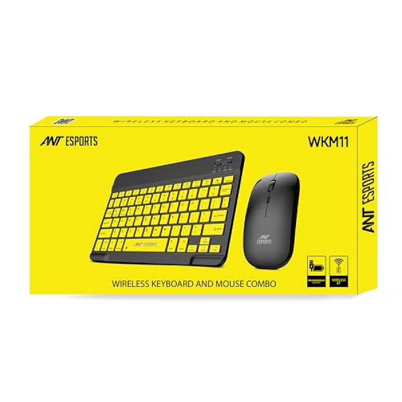 Ant Esports WKM11 Wireless Keyboard and Mouse Combo, Ultra Compact Slim Keyboard and Ergonomic Mouse for Desktop Black Cyan.