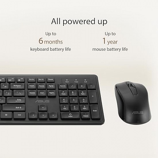 ASUS Wireless Keyboard and Mouse Set CW101, Upto 1000 Adjustable DPI,2.4 GHz Nano Receiver,Compact  Light Weight Design (Black)