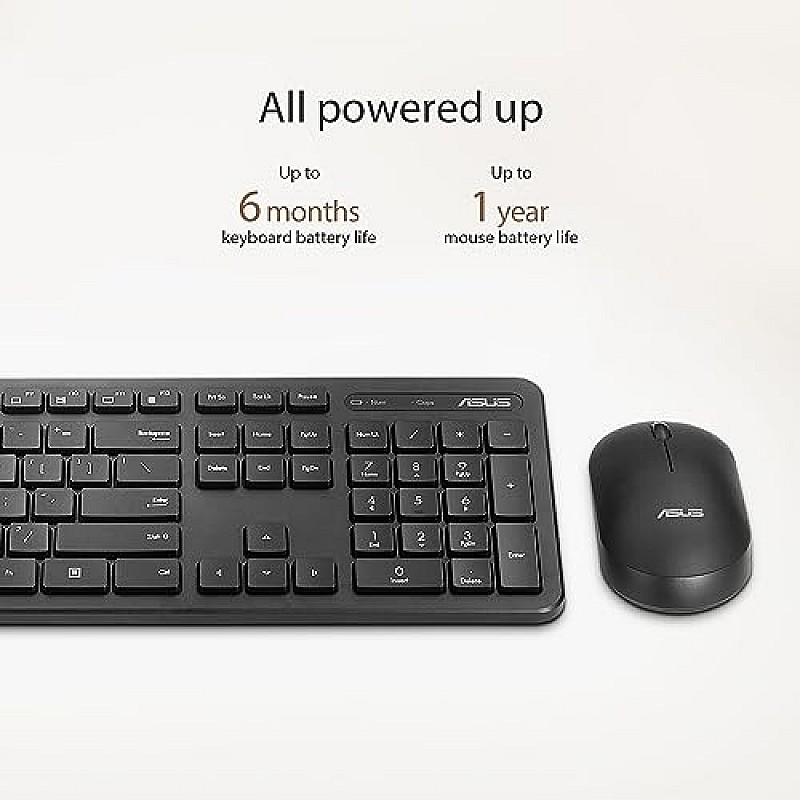 ASUS Wireless Keyboard and Mouse Set CW101, Upto 1000 Adjustable DPI,2.4 GHz Nano Receiver,Compact  Light Weight Design (Black)