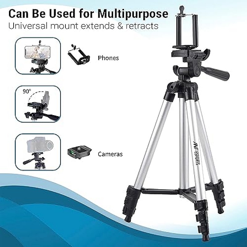 Ant Esports CATS02 Tripod 55 Inches (140 cm) with Mobile Holder and Carry Case for Smartphone & DSLR Camera Portable Lightweight Aluminium Tripod