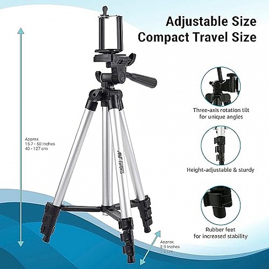 Ant Esports CATS02 Tripod 55 Inches (140 cm) with Mobile Holder and Carry Case for Smartphone & DSLR Camera Portable Lightweight Aluminium Tripod