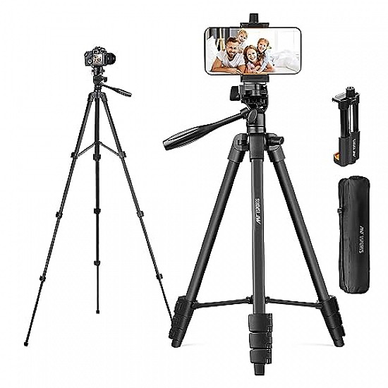 Ant Esports CATS02 Tripod 55 Inches (140 cm) with Mobile Holder and Carry Case for Smartphone & DSLR Camera Portable Lightweight Aluminium Tripod