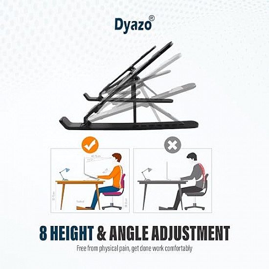 Dyazo ABS Plastic Laptop Stand Height & Angle Adjustable | Foldable | Portable | Laptops Raiser Upto 15.6 inch (Black)