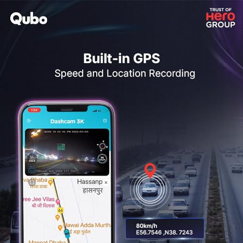 Qubo Car Dash Cam Pro 3K Dual Channel from Hero Group, 3K 5MP Front QHD 2MP Rear FHD 3.2 LCD Display, GPS Logger Qubo Car Dash Cam Pro 3K Dual Channel from Hero Group, 3K 5MP Front QHD 2MP Rear FHD 3.2 LCD Display, GPS Logger