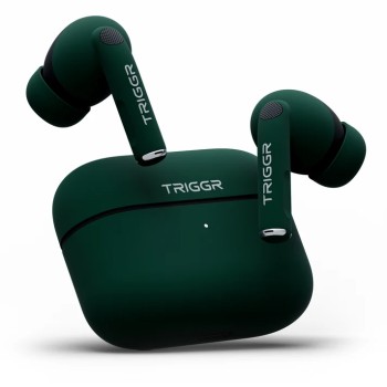 TRIGGR Ultrabuds N4 with Premium Finish, Rubber Grip Design, 40H Battery, 13 mm Drivers Bluetooth (Jungle Green, True Wireless)