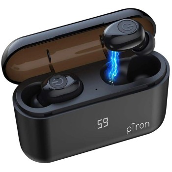 PTron Tango True Wireless Waterproof Twins v5.0 Bluetooth Headset (Black, True Wireless)