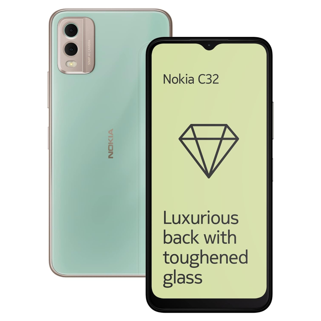 Nokia C32 with 50MP Dual Rear AI Camera 4GB RAM, 64GB Storage Breezy Mint refurbished