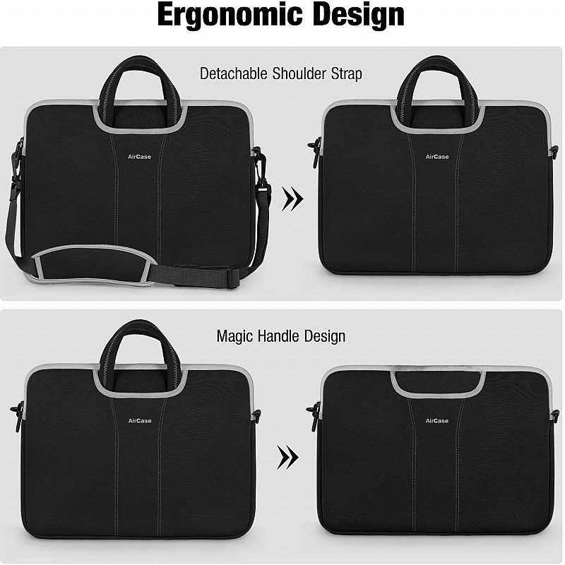 AirCase Laptop Bag Sleeve  Bag for 15.6-Inch Laptop MacBook Shoulder Strap Pocket Black