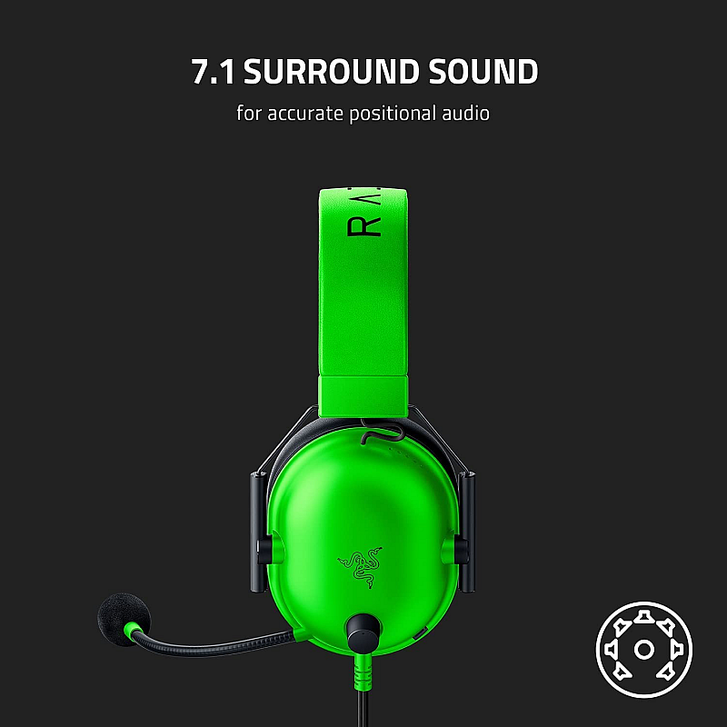 Razer Blackshark V2 X Gaming  7.1 Surround Sound - 50Mm Drivers - Memory Foam Ear Cushions Wired On Ear Headphones Green