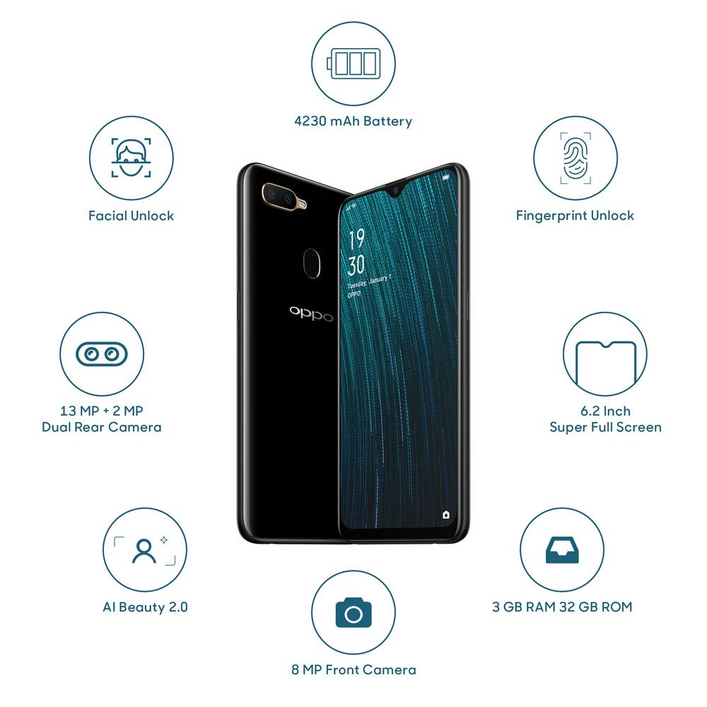 OPPO A5S (Black 2GB RAM, 32GB Storage) refurbished