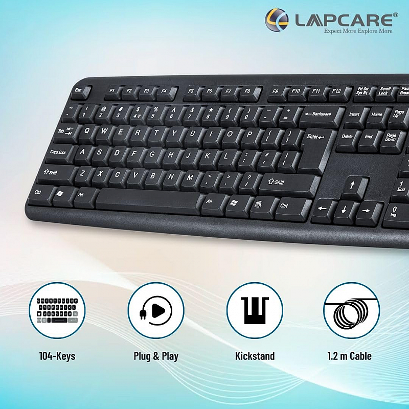 LAPCARE Alfa Keyboard 3 with Adjustable Kickstand, Capslock Indicator and 104 Keyboard Standard Key, USB 2.0 (Black)