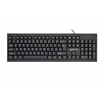 amazon basics Wired Multimedia Keyboard with 107 Keys, USB 2.0 Interface, for Gaming Pc, Computer, Laptop, Mac Black