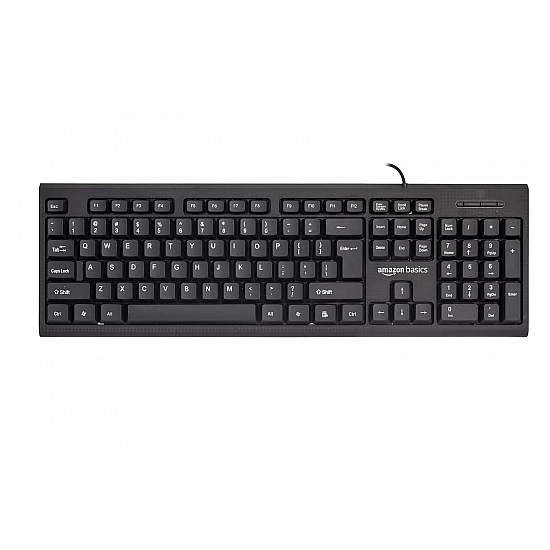 amazon basics Wired Multimedia Keyboard with 107 Keys, USB 2.0 Interface, for Gaming Pc, Computer, Laptop, Mac Black