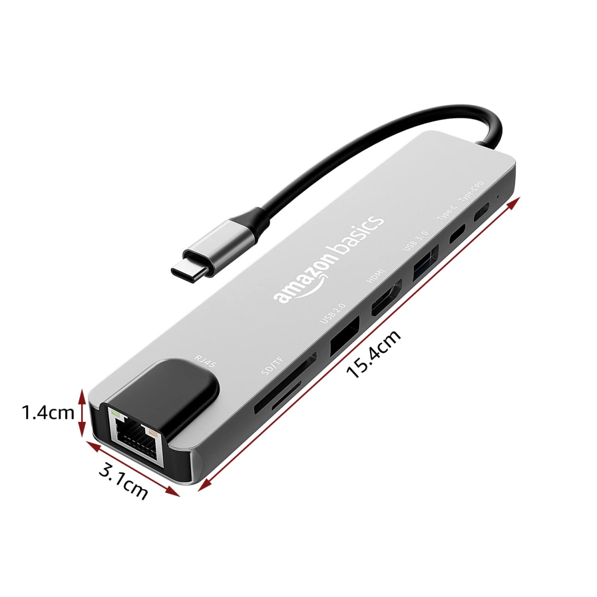 Amazon Basics USB-C Hub Dock 8-in-1 with 4K 30HZ HDCP Compliant, Aluminium Type C Adapter with 4K HDMI Port