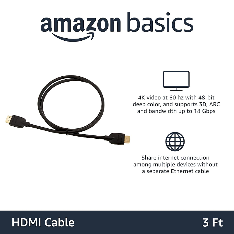 AmazonBasics 3-Feet High-Speed HDMI 2.0 Cable, Pack of 3 (Black)