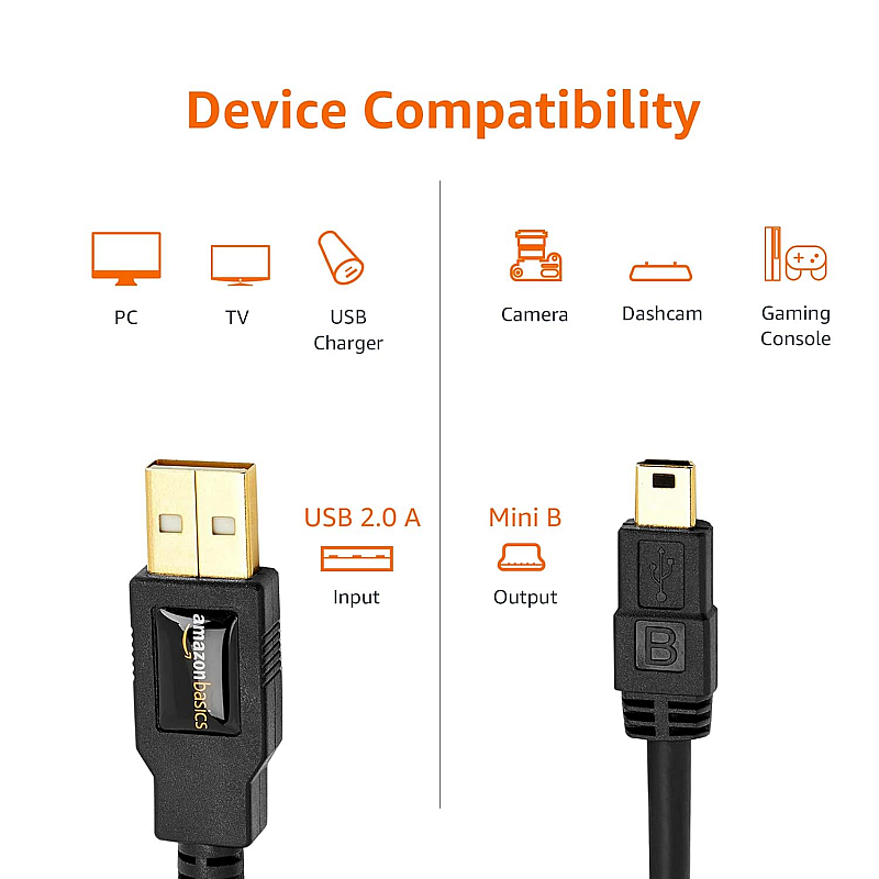 AmazonBasics USB 2.0 Cable - A-Male to Mini-B - 6 Feet (1.8 Meters)