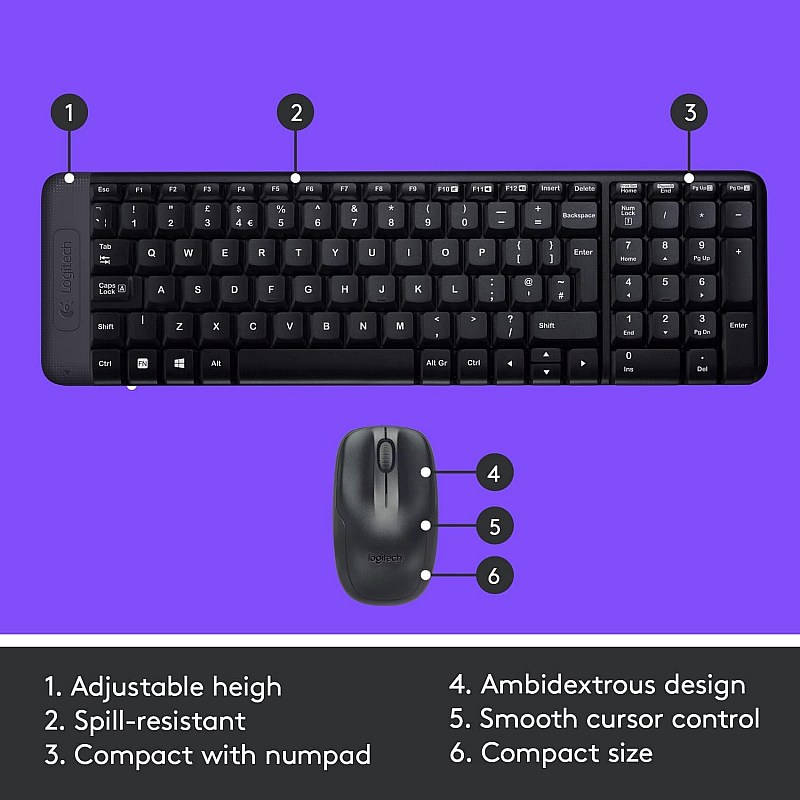 Logitech MK220 Wireless Keyboard and Mouse Combo (Black)