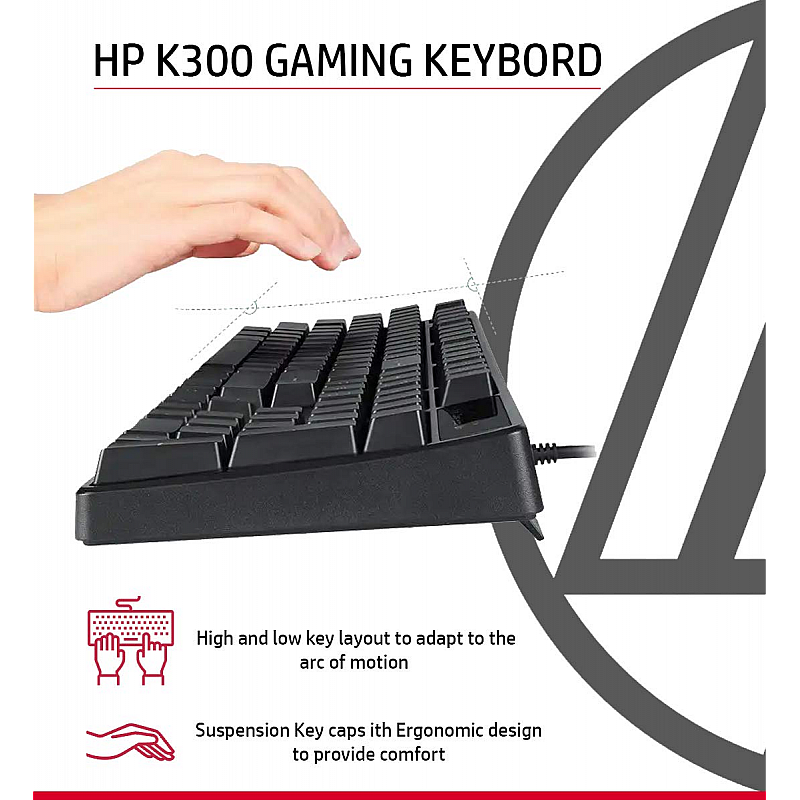 HP K300 Backlit Membrane Wired Gaming Keyboard with Mixed Color Lighting, 4 LED Indicators