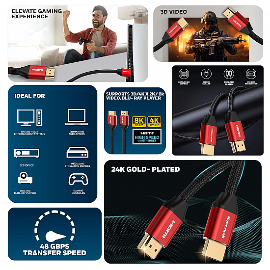 Honeywell 8K Ultra High Speed HDMI Ver 2.1 Cable with ethernet-2M