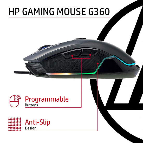 HP G360 RGB Backlighting USB Wired Gaming Mouse with 6 Programmable Buttons,G360 Gaming Mouse (4QM92AA)