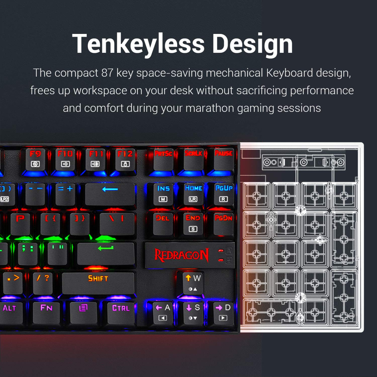 Redragon Kumara K552 Rainbow LED Backlit TKL Tenkeyless Mechanical Gaming Keyboard