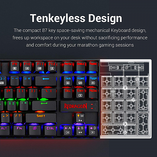 Redragon Kumara K552 Rainbow LED Backlit TKL Tenkeyless Mechanical Gaming Keyboard 