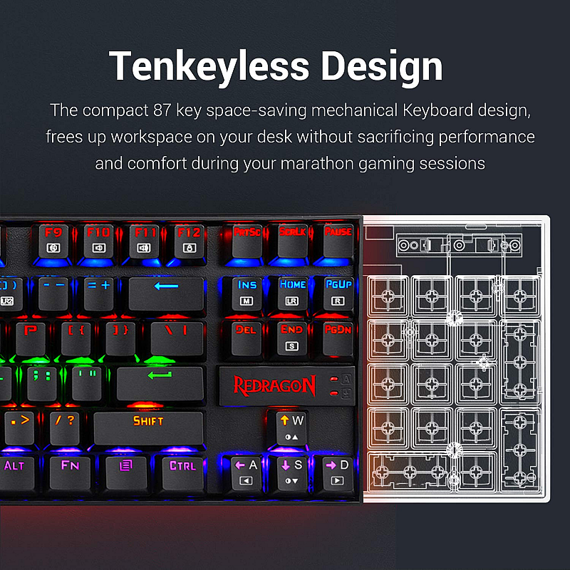 Redragon Kumara K552 Rainbow LED Backlit TKL Tenkeyless Mechanical Gaming Keyboard 