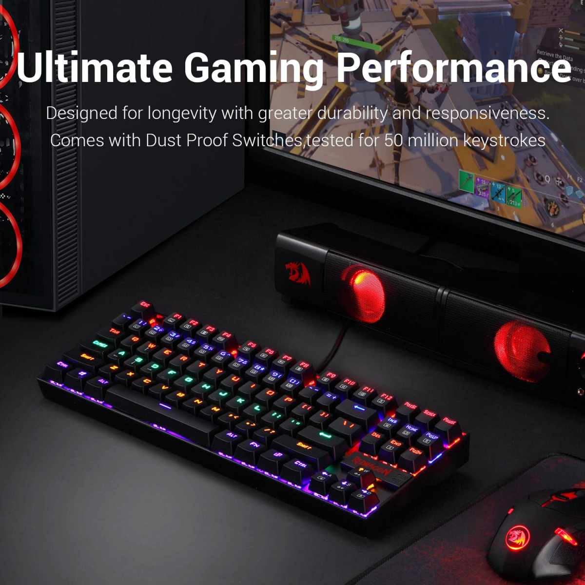 Redragon Kumara K552 Rainbow LED Backlit TKL Tenkeyless Mechanical Gaming Keyboard