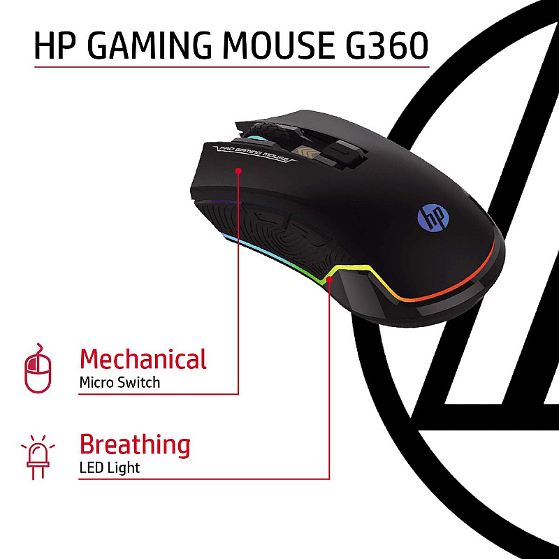 HP G360 RGB Backlighting USB Wired Gaming Mouse with 6 Programmable Buttons,G360 Gaming Mouse (4QM92AA)